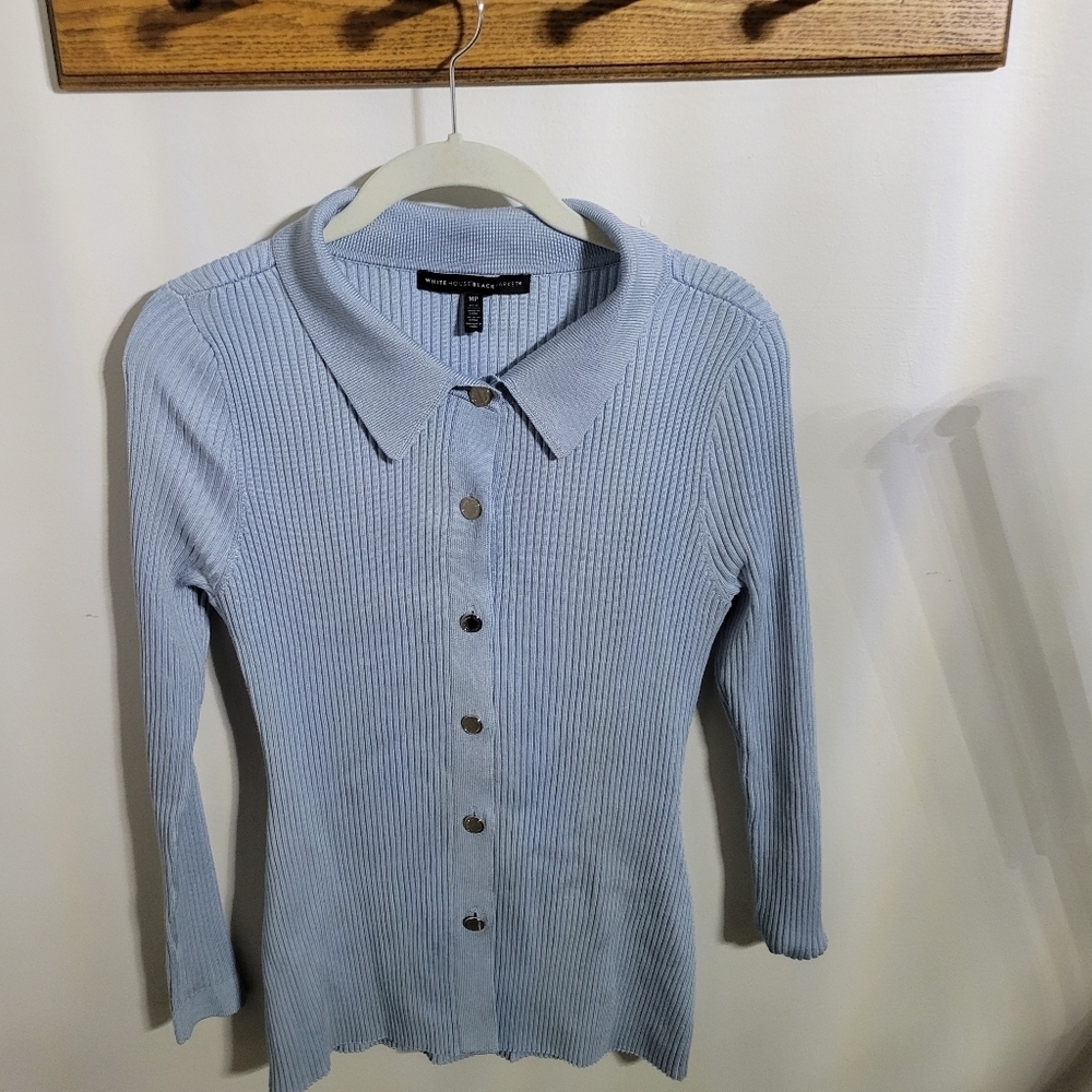 White House Black Market Light Blue Ribbed Cardigan, Size Petite Medium PM